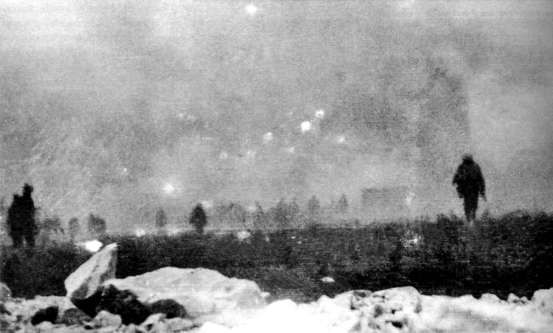 La infantería británica avanzando a través del gas en la Batalla de Loos, el 25 de septiembre de 1915. Wikimedia Commons